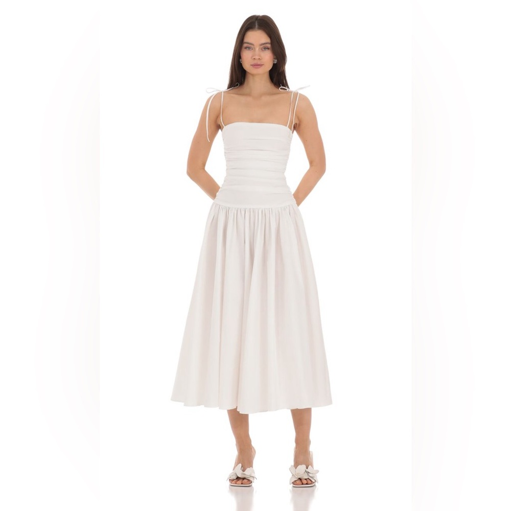 Ruched Drop Waist Midi Dress